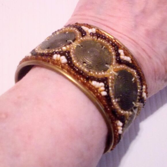 Boho Inspired Beaded Brass Cuff Bracelet - Picture 4 of 5